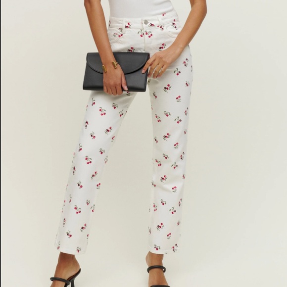 Reformation Cherries Embroidered High Rise Straight Jeans - Picture 2 of 2